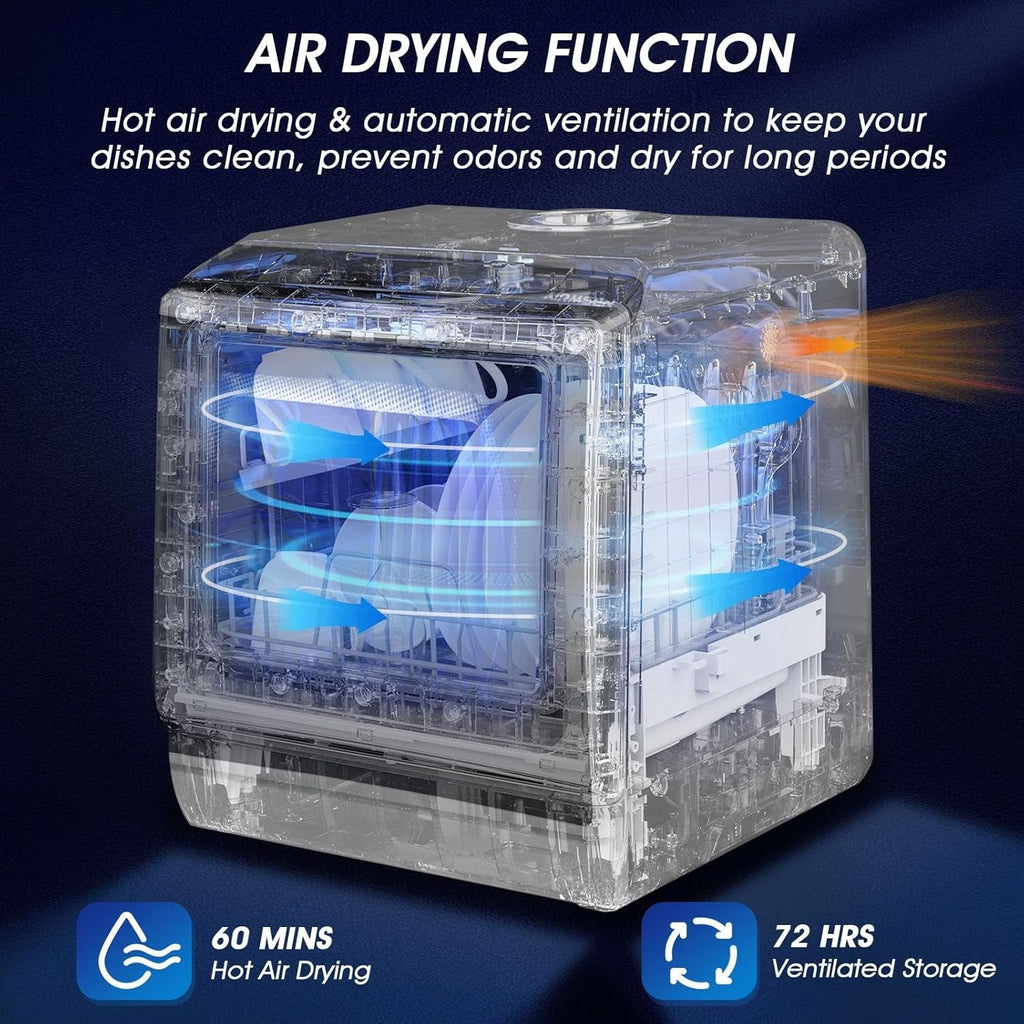 AIRMSEN Mini Table Top Dishwasher – Portable Countertop, 6 Programs, Baby Care Mode, Dual Water Supply