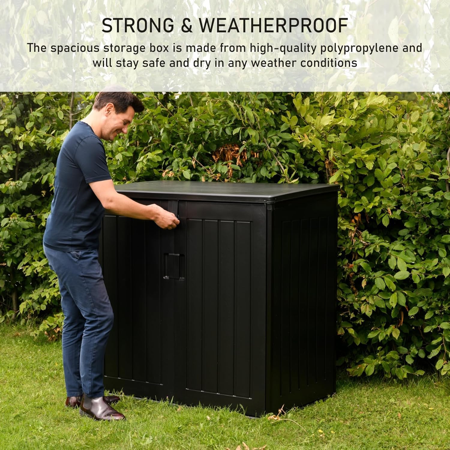 775L Waterproof Outdoor Garden Storage Box with Lid & Doors, Lockable Bin & Bike Shed