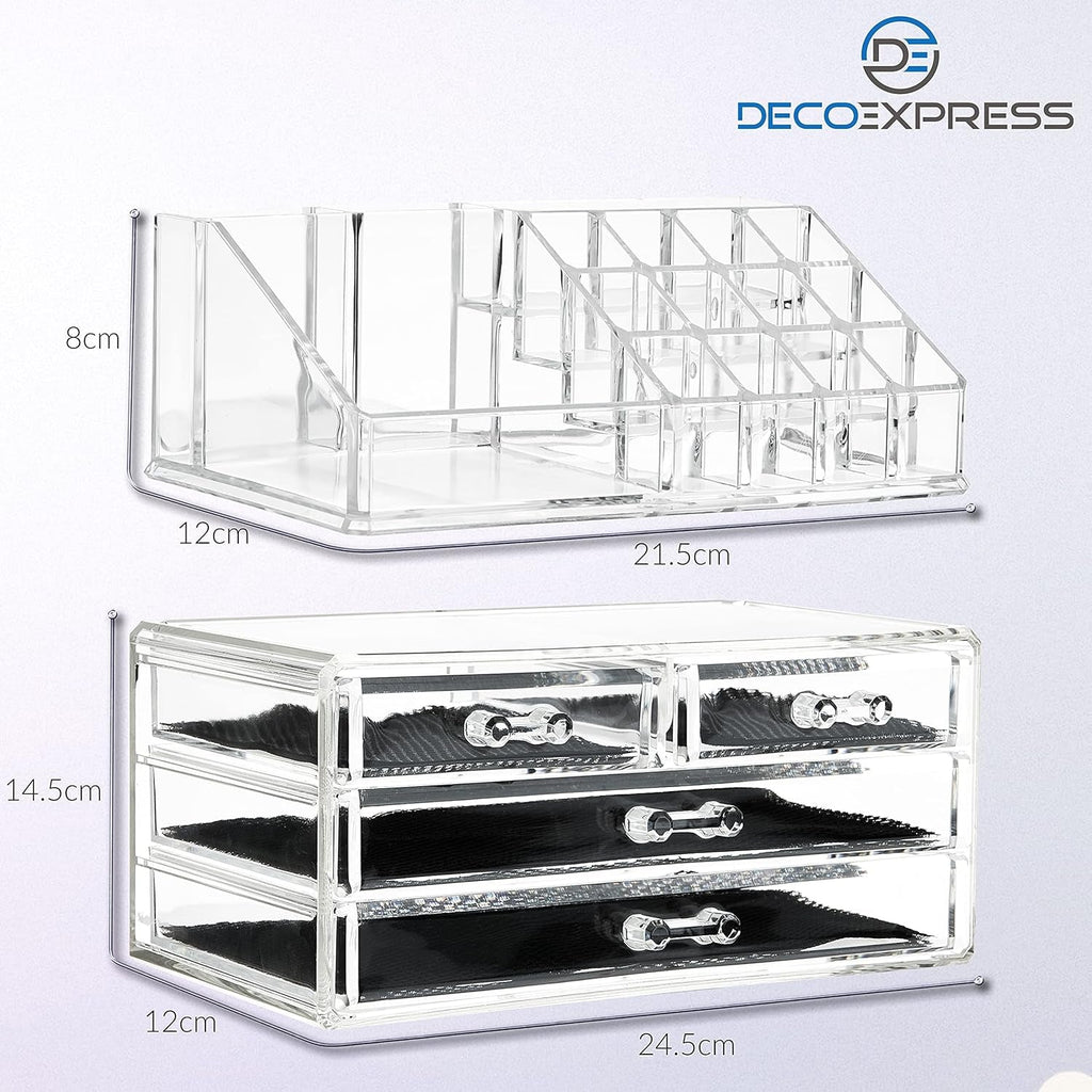 Make up Organiser for Women Teenagers Acrylic Drawers Makeup Storage 12Cm X 24Cm X 22Cm Clear Bathroom Bedroom Dressing Table Organiser