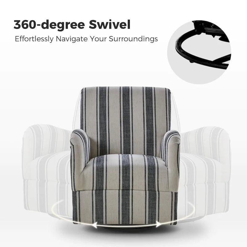 Pancy Traditional Swivel Armchair with Jacobean Strip Pattern Set of 2 by HULALA HOME