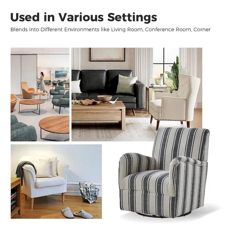 Pancy Traditional Swivel Armchair with Jacobean Strip Pattern Set of 2 by HULALA HOME
