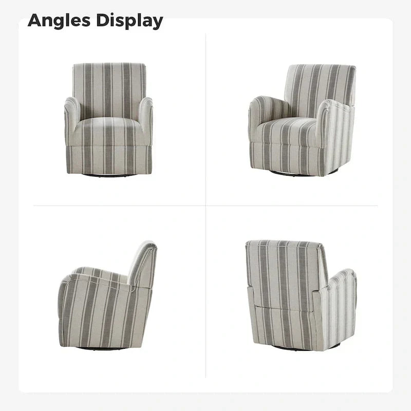 Pancy Traditional Swivel Armchair with Jacobean Strip Pattern Set of 2 by HULALA HOME