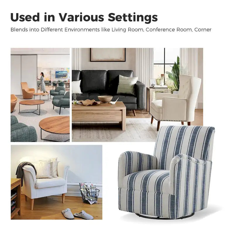 Pancy Traditional Swivel Armchair with Jacobean Strip Pattern Set of 2 by HULALA HOME