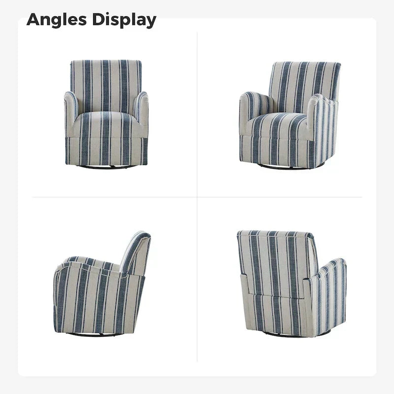 Pancy Traditional Swivel Armchair with Jacobean Strip Pattern Set of 2 by HULALA HOME