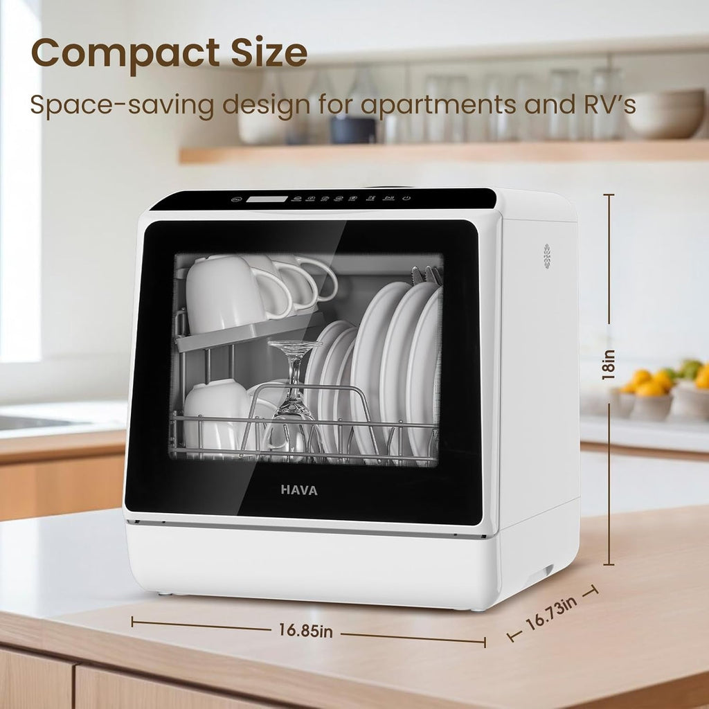 HAVA Table Top Dishwasher – Mini Countertop, Portable, 6 Programs, 5L Water Tank, No Installation Required