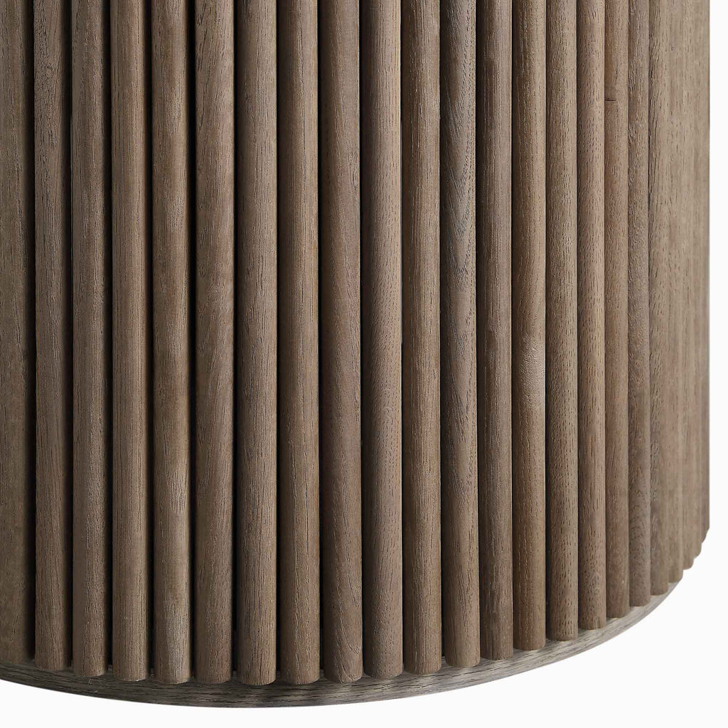 Round Oak Pedestal Coffee Table, Silver Oak