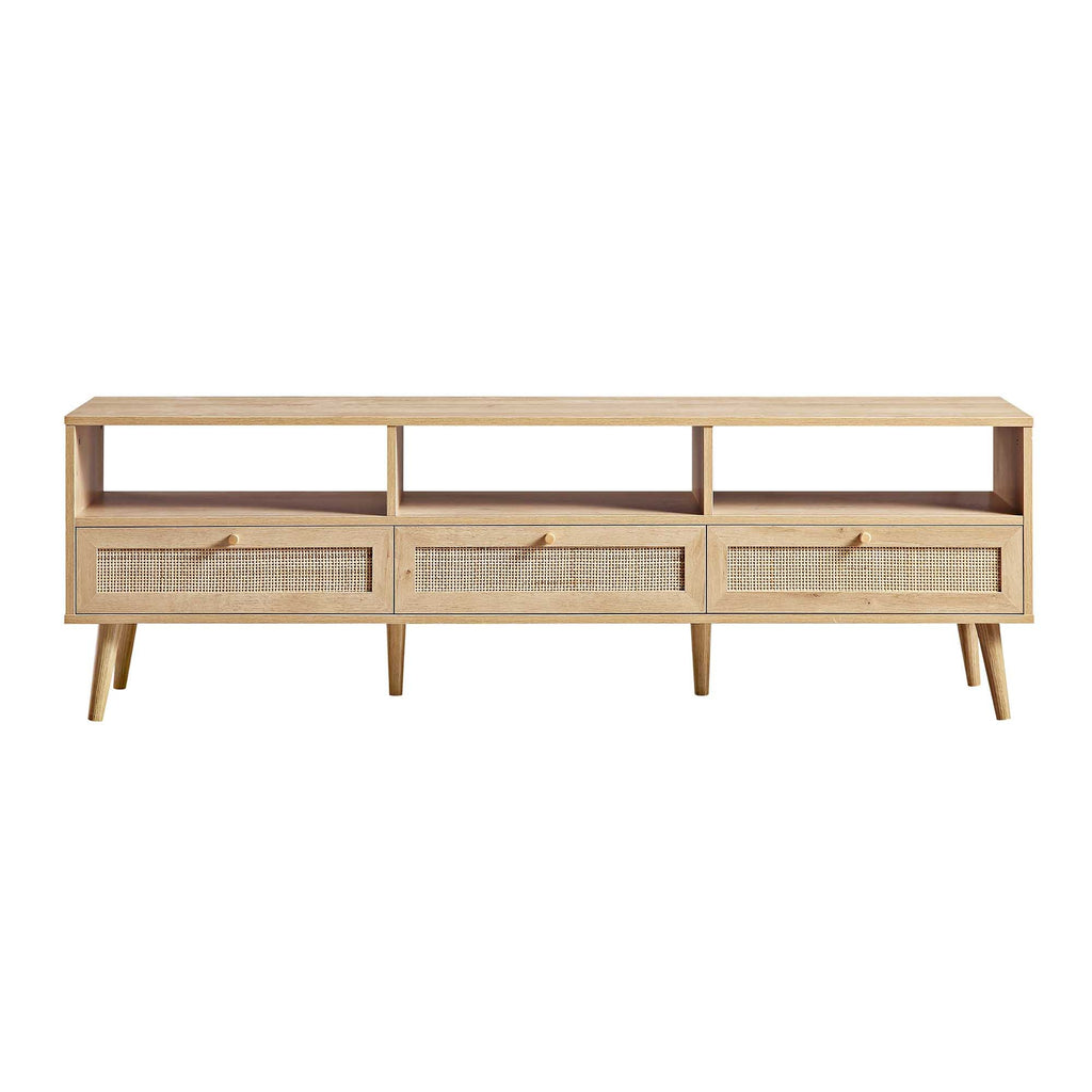 Woven Rattan 63 in. 3-Drawer TV Unit, Natural