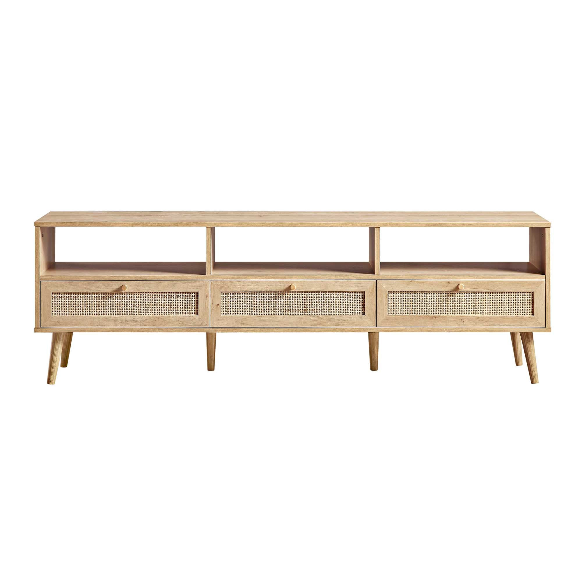Woven Rattan 63 in. 3-Drawer TV Unit, Natural