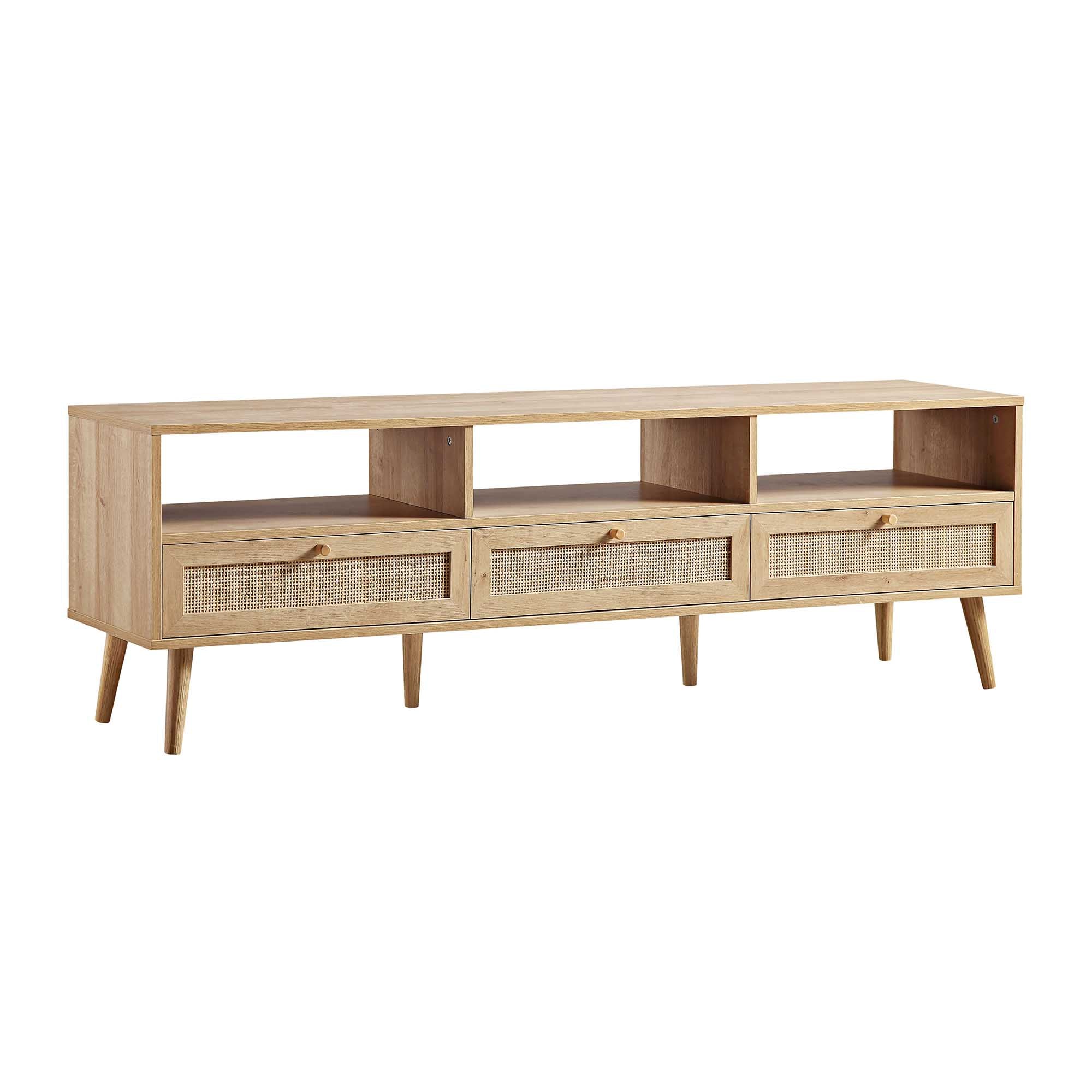 Woven Rattan 63 in. 3-Drawer TV Unit, Natural