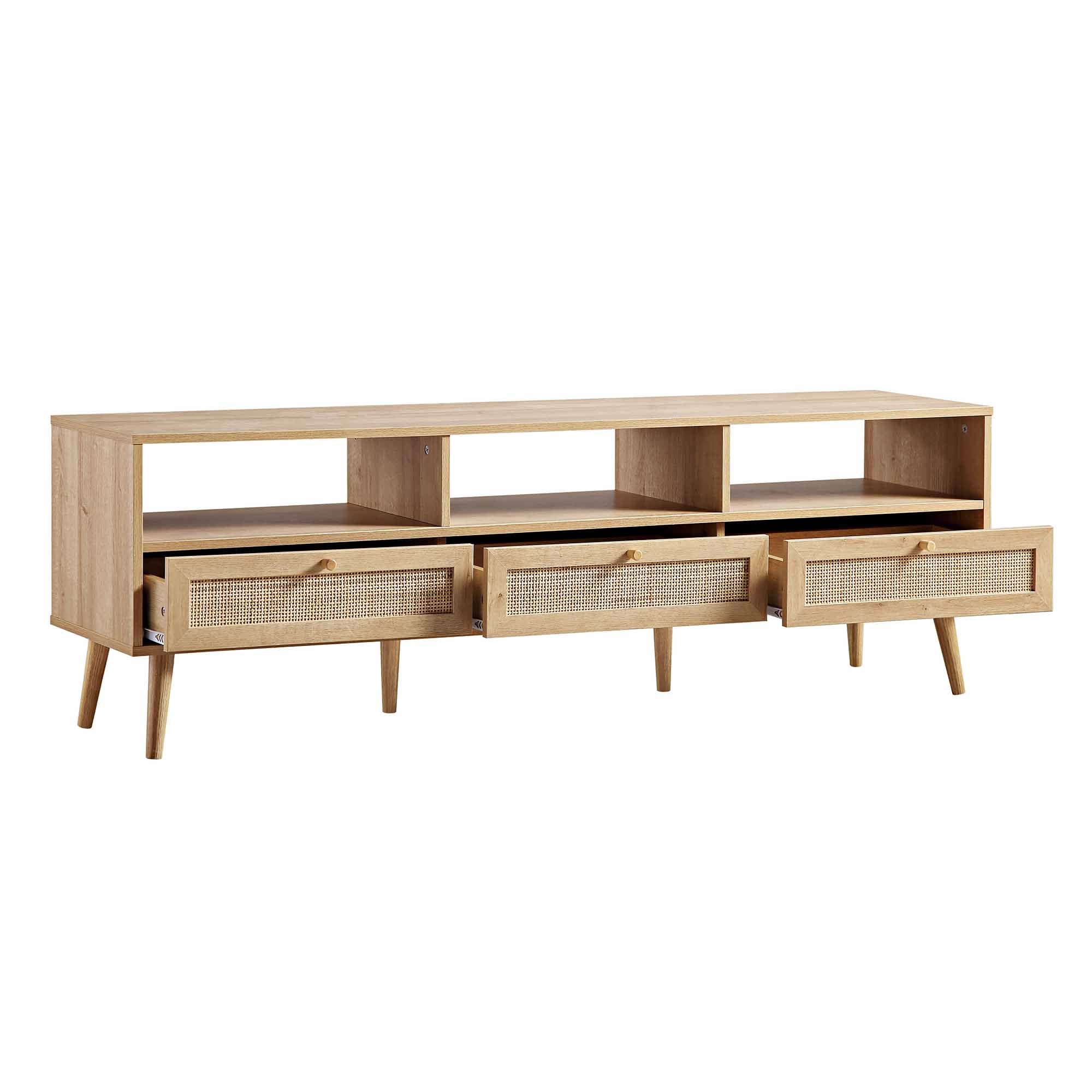 Woven Rattan 63 in. 3-Drawer TV Unit, Natural
