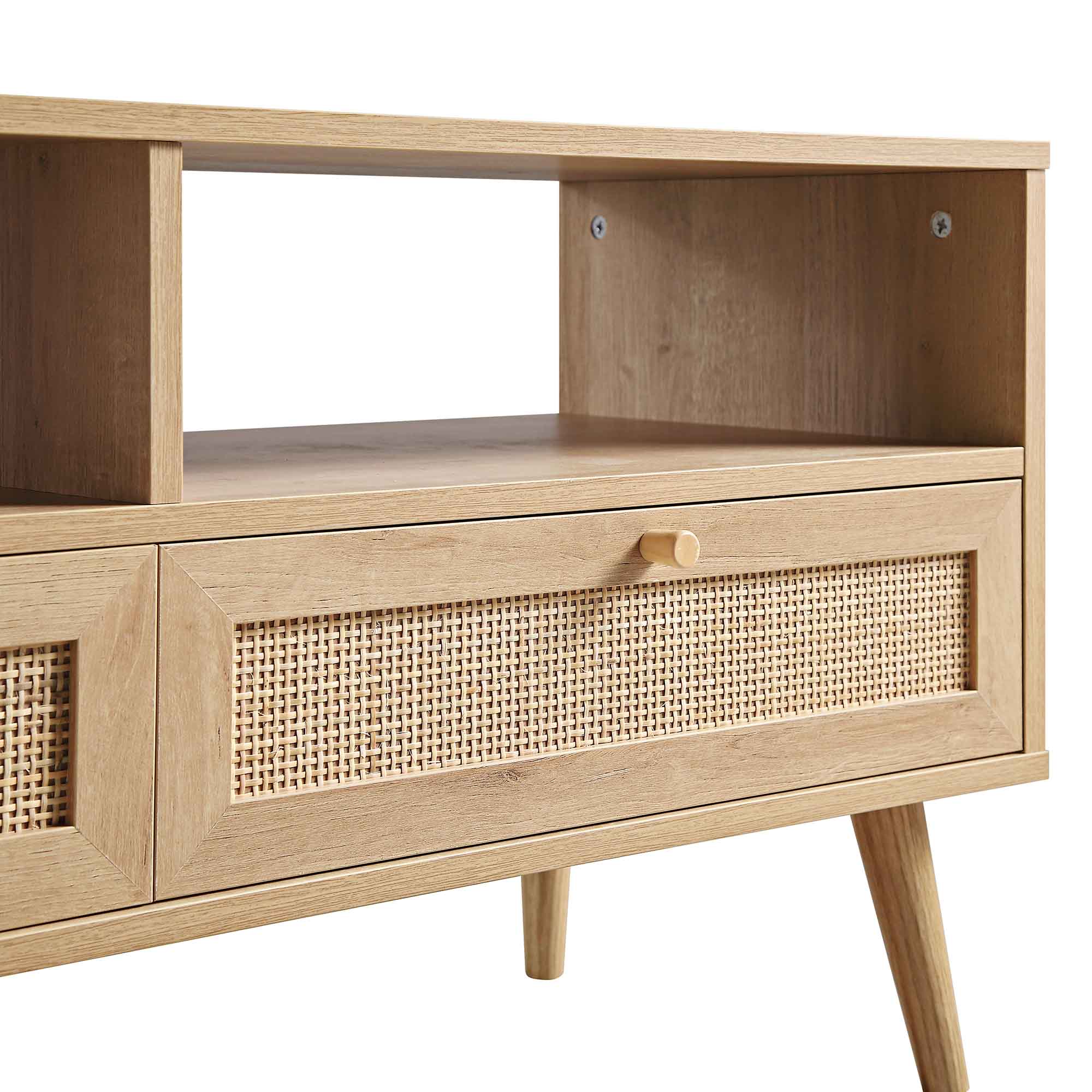 Woven Rattan 63 in. 3-Drawer TV Unit, Natural