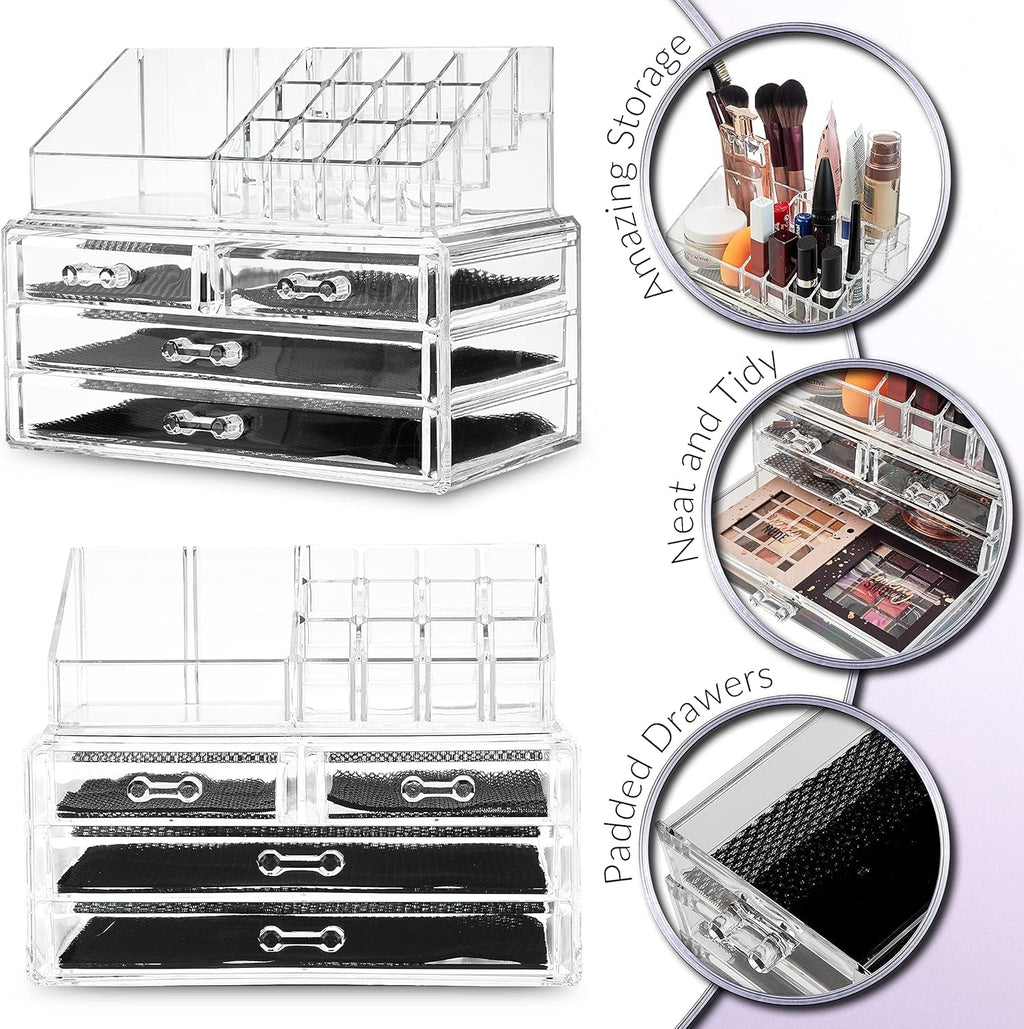 Make up Organiser for Women Teenagers Acrylic Drawers Makeup Storage 12Cm X 24Cm X 22Cm Clear Bathroom Bedroom Dressing Table Organiser