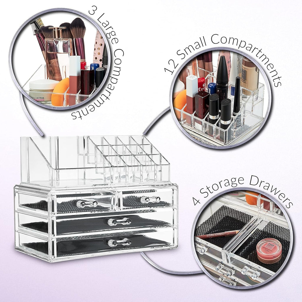 Make up Organiser for Women Teenagers Acrylic Drawers Makeup Storage 12Cm X 24Cm X 22Cm Clear Bathroom Bedroom Dressing Table Organiser