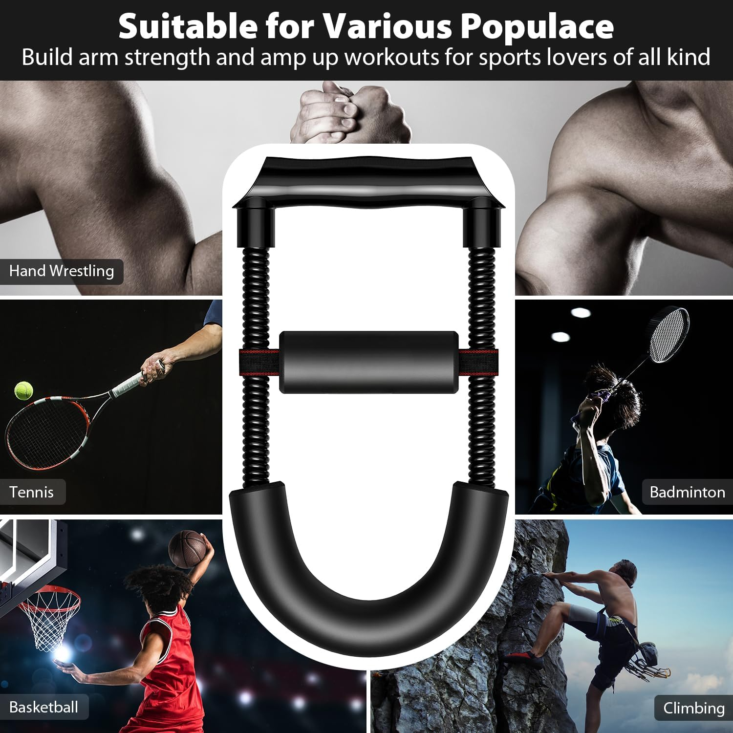 CARVALHO Hand Grip Strengthener - 5kg-60kg Adjustable Forearm Exerciser for Muscle Building & Recovery (Black)